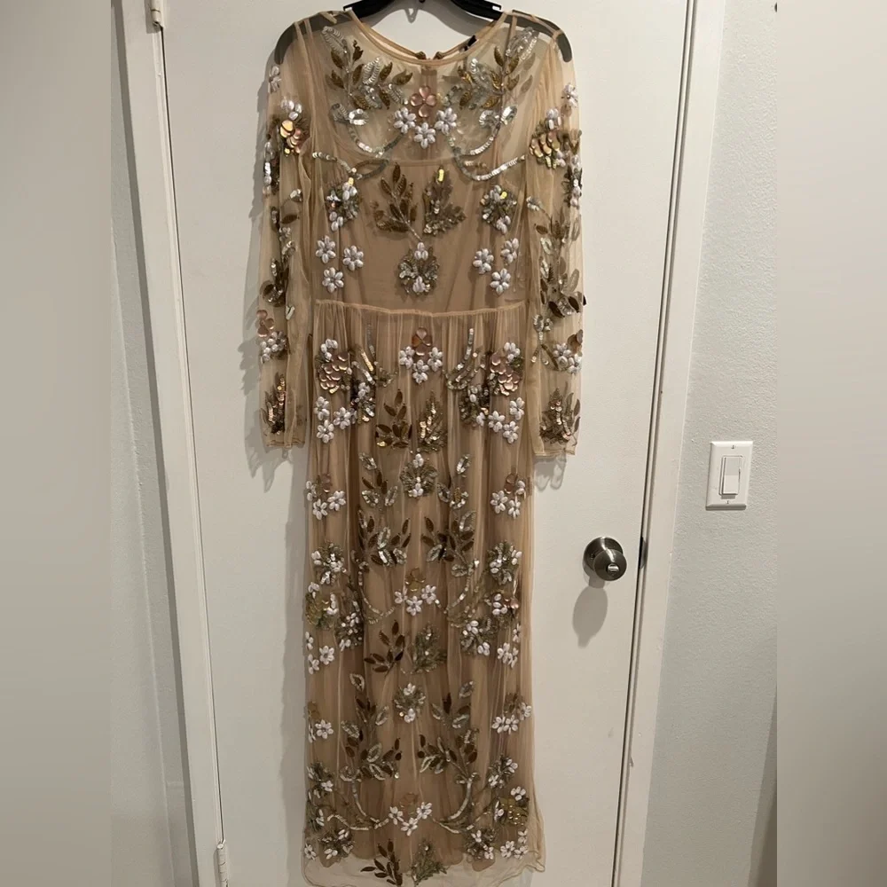 TOPSHOP Embellished Illusion Beige Tan Gown - Picture 4 of 14